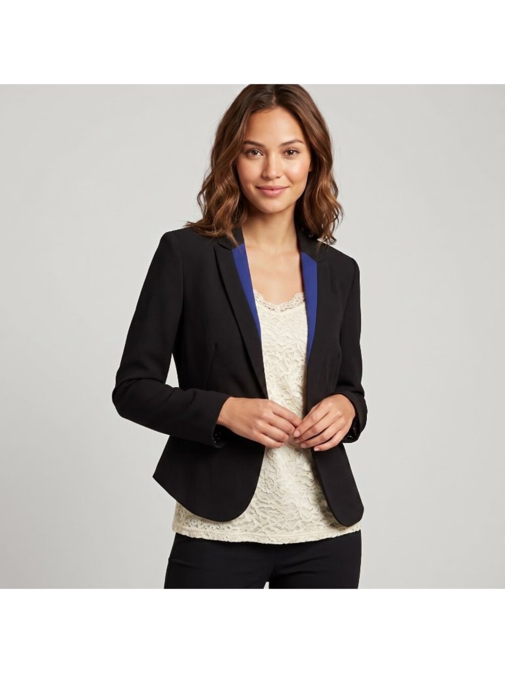 Forever 21 XXI Women's Colorblock Blue Lapel Blazer Jacket in Black Color size M